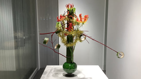 Christmas Play with Bamboo – Free Style Ikebana by Mr.Ken Katayama